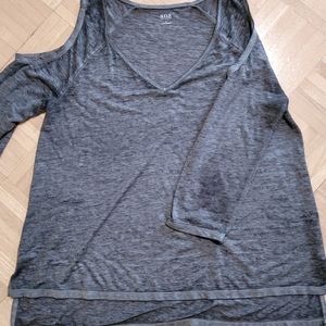 Army green cold shoulder top